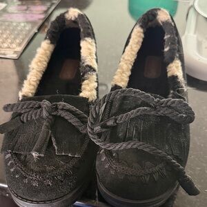Muk Luks Black Moccasins with Tassels